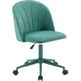 Adalynn Office Chair in Channel Stitched Aqua Green Velvet & Steel