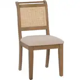 Emmy Cane Back Dining Chair in Wood & Off White Fabric
