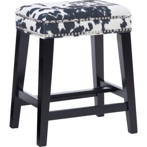 Walt Counter Stool in Black Cow Print Fabric & Black Wood