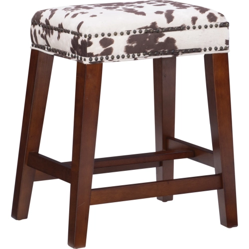 Walt Counter Stool in Brown Cow Print Fabric & Walnut