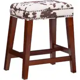 Walt Counter Stool in Brown Cow Print Fabric & Walnut