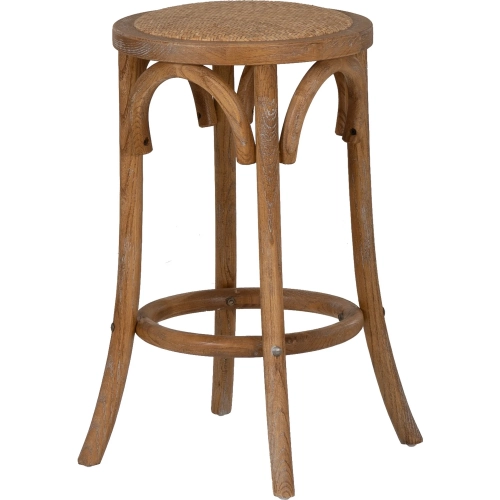 Rae Backless Counter Stool in Brown Wood & Rattan