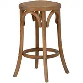 Rae Backless Counter Stool in Brown Wood & Rattan