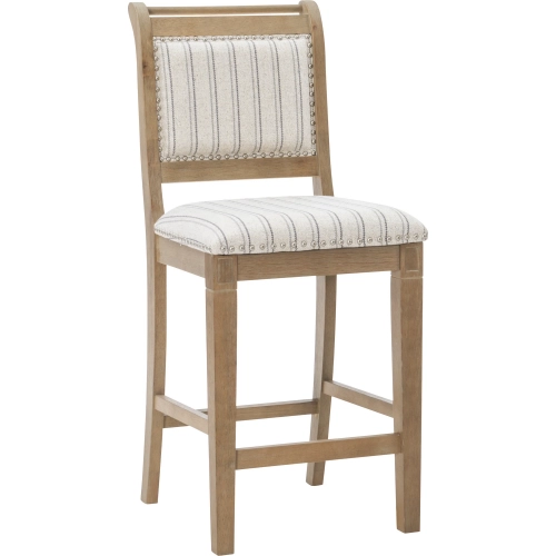 Emmy 26" Counter Stool in Gray Stripe Fabric & Washed Wood
