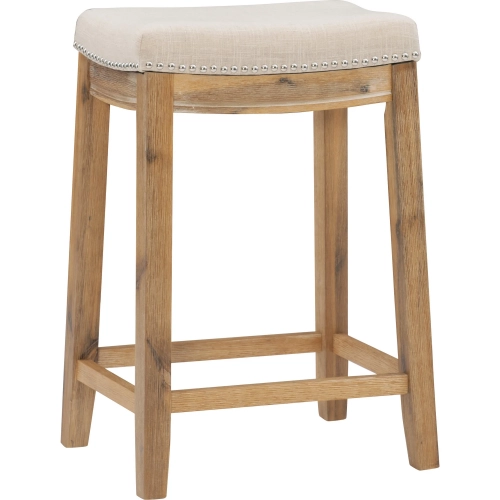 Claridge Counter Stool in Natural Linen & Rustic Brown Wood