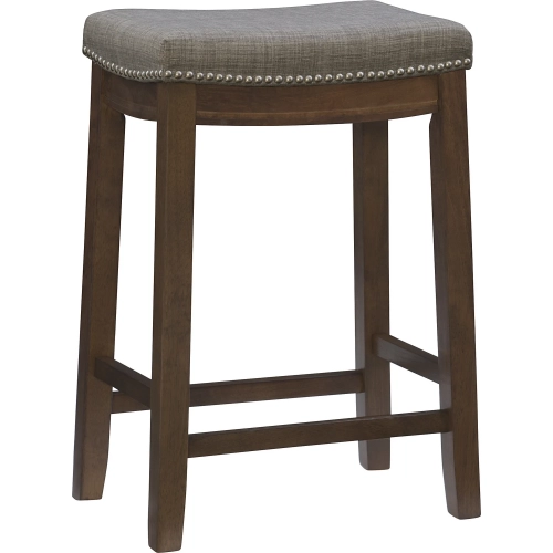 Claridge Counter Stool in Gray Linen & Rustic Brown Wood