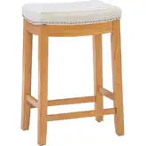 Claridge Counter Stool in Beige Striped Linen & Rustic Brown Wood