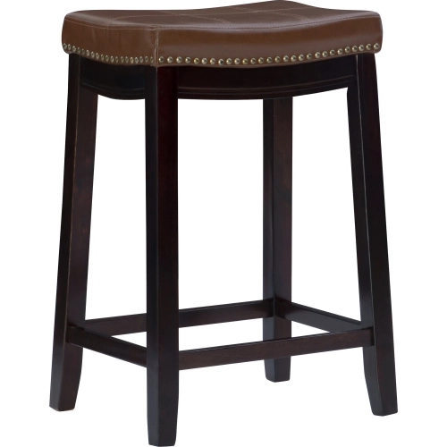 Claridge Counter Stool in Cognac Leatherette & Brown Wood