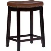 Claridge Counter Stool in Cognac Leatherette & Brown Wood