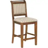 Emmy Counter Stool in Cherry Wood & Tan Linen Look Fabric