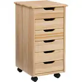 Cary 6-Drawer Rolling Storage Cart in Natural Wood