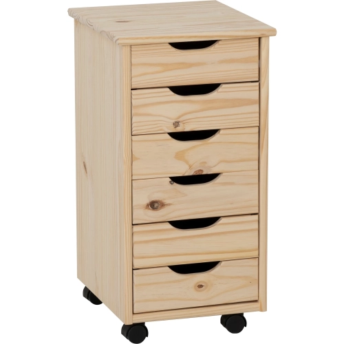 Cary 6-Drawer Rolling Storage Office Cart in Unfinished Wood