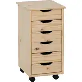 Cary 6-Drawer Rolling Storage Office Cart in Unfinished Wood