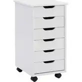Cary 6-Drawer Rolling Storage Cart in Whitewash Wood