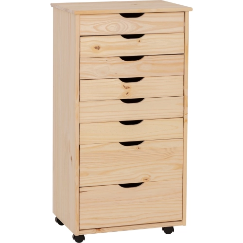 Cary 8-Drawer Rolling Storage Office Cart in Unfinished Wood