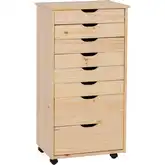 Cary 8-Drawer Rolling Storage Office Cart in Unfinished Wood