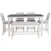 Marcum 6-Piece Counter Dining Set in White & Charcoal Wood & Gray Fabric