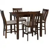 Lepine 5-Piece Counter Dining Set in Sawmark Acacia & Beige Fabric