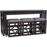 Westlee 5-Piece Nesting Consoles & Stool Set in Wood & Gray Fabric