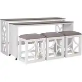 Westlee 5-Piece Nesting Consoles & Stool Set in White, Wood & Gray Fabric