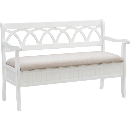 Elliana Storage Bench in White with Neutral Menswear Inspired Fabric