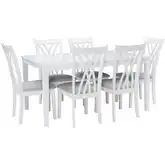 Maggie 7-Piece Dining Set in White Acacia & Gray Fabric