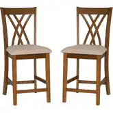 Maggie Counter Stool in Brown Wood & Sand Fabric (Set of 2)