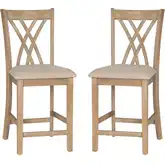 Maggie Counter Stool in Natural Wood & Sand Fabric (Set of 2)