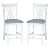 Maggie Counter Stool in White Wood & Gray Fabric (Set of 2)