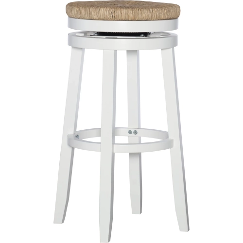 Morgan 31" Tall Round Bar Stool in White with Seagrass Seat