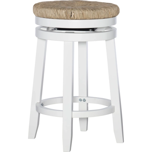 Morgan 18" Tall Round Counter Stool in White with Seagrass Seat
