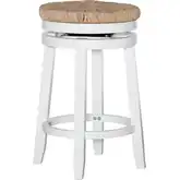 Morgan 18" Tall Round Counter Stool in White with Seagrass Seat
