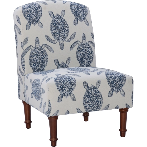 Hawksbill Accent Chair in Cream with Navy Blue Sea Turtle Print Fabric