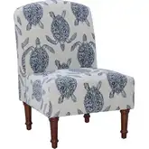 Hawksbill Accent Chair in Cream with Navy Blue Sea Turtle Print Fabric