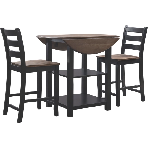 Colm 3-Piece Counter Dining Set in Brushed Oak & Black