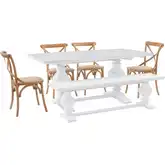 McLeavy 6-Piece Dining Set in Honey Brown Wood, Rattan & Distressed White