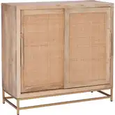 Janie Cabinet with Two Sliding Doors in Natural Finish Rattan, Wood & Gold Metal
