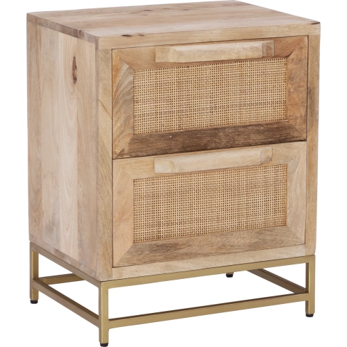 Janie 2-Drawer Cabinet in Natural Finish Rattan, Wood & Gold Metal