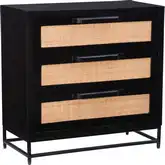 Janie 3-Drawer Cabinet in Black Lacquer & Rattan