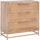 Janie 3-Drawer Cabinet in Natural Finish Rattan, Wood & Gold Metal