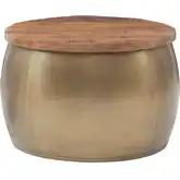 Royce Drum Coffee Table with Storage in Gold & Wood