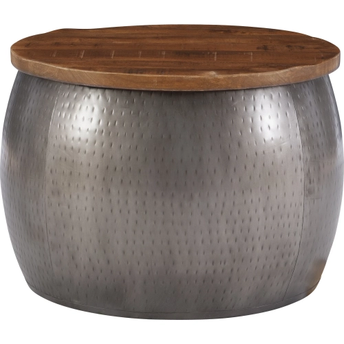 Royce Drum Coffee Table with Storage in Silver & Wood
