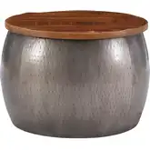 Royce Drum Coffee Table with Storage in Silver & Wood