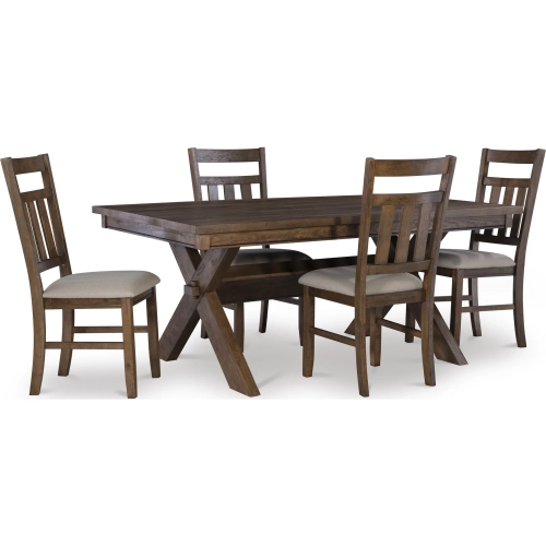 Turino 5-Piece Dining Set in Rustic Umber & Beige Fabric