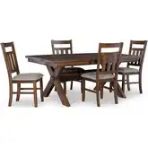 Turino 5-Piece Dining Set in Rustic Umber & Beige Fabric