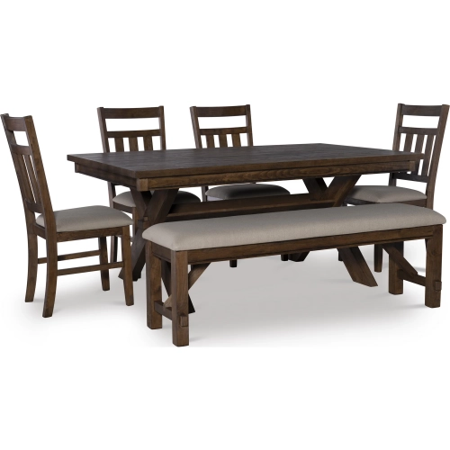 Turino 6-Piece Dining Set in Rustic Umber & Beige Fabric