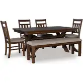 Turino 6-Piece Dining Set in Rustic Umber & Beige Fabric