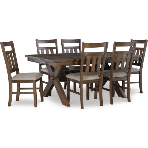 Turino 7-Piece Dining Set in Rustic Umber & Beige Fabric