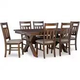 Turino 7-Piece Dining Set in Rustic Umber & Beige Fabric