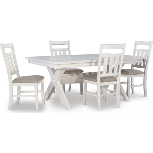 Turino 5-Piece Dining Set in White Wood & Beige Fabric